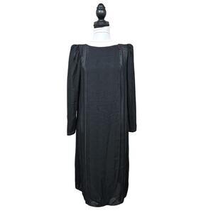 Goth Witchy Vtg 80s Black Sheer Midi Dress M Dark Fairycore Unlined Shoulder Pad